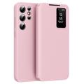 Funda Samsung Galaxy S25 Ultra Smart Clear View Flip con ranura para tarjetas - Rosa