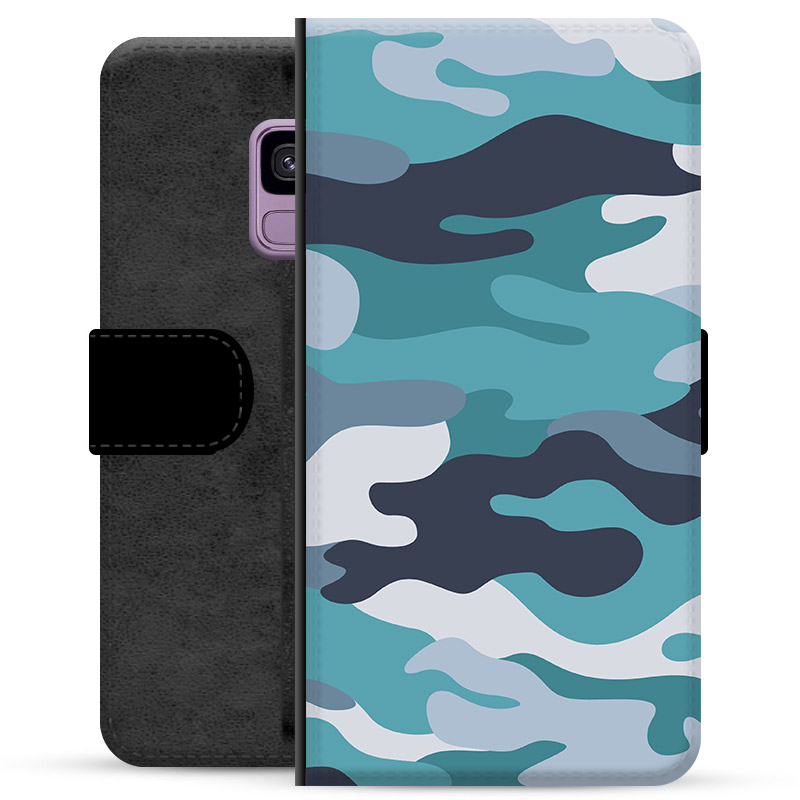 Funda Cartera Premium para Samsung Galaxy S9 - Camuflaje Azul