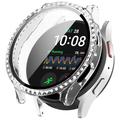 Carcasa Decorativa con Diamantes con Protector de Pantalla para Samsung Galaxy Watch7 - 40mm - Blanco transparente