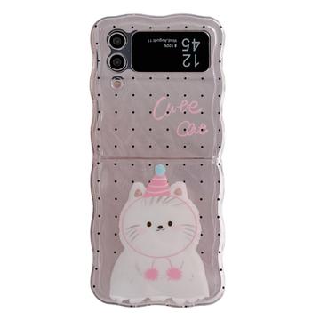 Elegante funda de TPU con bordes ondulados para Samsung Galaxy Z Flip4 - Gato