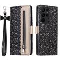 Funda Lace Pattern para Samsung Galaxy S23 Ultra 5G - Estilo Cartera - Negro