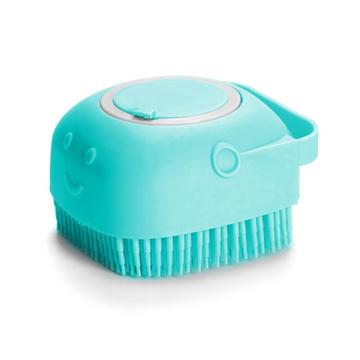 Cepillo de baño suave para perros y gatos con dispensador de champú - Azul