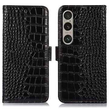 Funda Crocodile con RFID para Sony Xperia 1 VI - Estilo Cartera - Negro