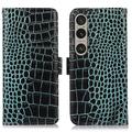 Funda Crocodile con RFID para Sony Xperia 1 VI - Estilo Cartera - Verde