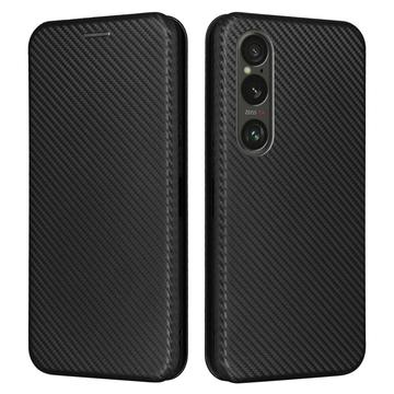 Funda con Tapa para Sony Xperia 1 VI - Fibra de Carbon - Negro