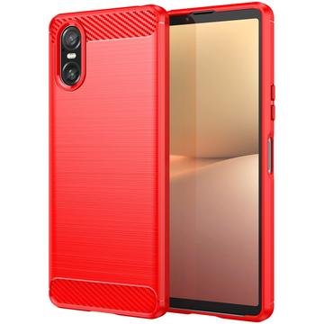 Carcasa de TPU Brushed para Sony Xperia 10 VI - Fibra de Carbono - Rojo