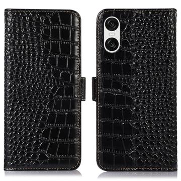 Funda Crocodile con RFID para Sony Xperia 10 VI - Estilo Cartera - Negro