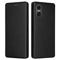 Funda con Tapa para Sony Xperia 10 VI - Fibra de Carbon - Negro