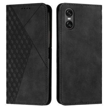 Funda de cartera con diseño de rombos y cierre magnético para Sony Xperia 10 VI - Negro