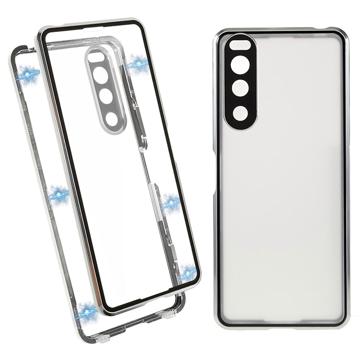 Carcasa Magnética con Respaldo de Vidrio Templado para Sony Xperia 5 IV - Plateado