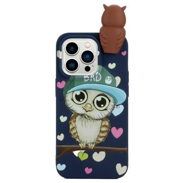 Carcasa de TPU Serie de Figuras 3D para iPhone 14 Pro - Zafiro / Búho