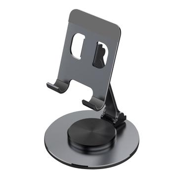 Soporte para tableta Soporte de escritorio de aleación de aluminio giratorio de 360 grados Soporte para teléfono móvil plegable Soporte para tableta ajustable - Negro