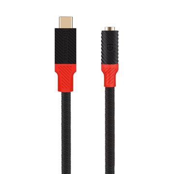 Adaptador robusto táctico Pin4Fun de USB-C a 3.5mm - 10cm - Negro / Rojo