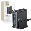 Tech-Protect DC140W GaN Cargador de sobremesa de 5 puertos con 3x PD USB-C, 2x QC 3.0 USB-A - Negro