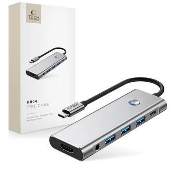 Tech-Protect HB04 Adaptador Hub USB-C 9 en 1 con USB-A/HDMI/Lector de tarjetas SD/TF/USB-C 100W PD/3.5mm - Gris espacial