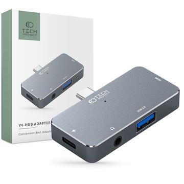 Tech-Protect V6 Adaptador de concentrador USB-C 4 en 1 - Gris