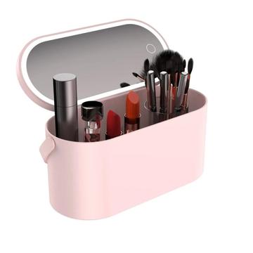 Organizador de maquillaje de viaje con espejo incorporado y luz LED - Rosa