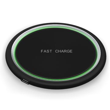 W53 Qi Wireless Charger Pad Ultra-thin Round Fast Charging Base - Negro