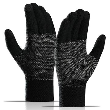 WM 1 Par Unisex de punto Guantes calientes Pantalla táctil Stretchy Mitones Guantes de punto forro - Negro