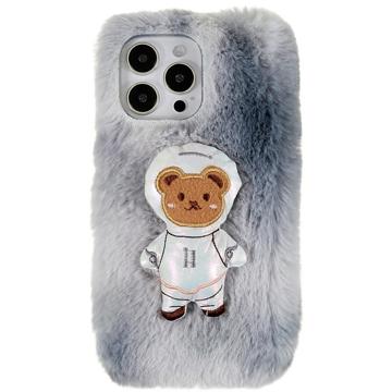 Carcasa de TPU 3D Plush Invierno Peluda para iPhone 14 Pro Max - Oso Gris