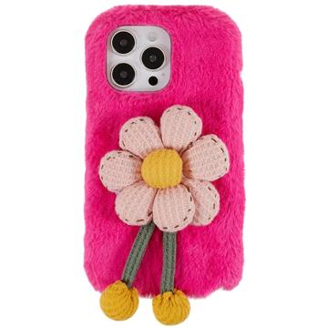 Carcasa de TPU 3D Plush Invierno peluda para iPhone 14 Pro - Flore Rosa Fuerte