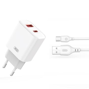 XO CE12 Cargador rápido de pared con cable microUSB - 20W, QC, PD - Blanco