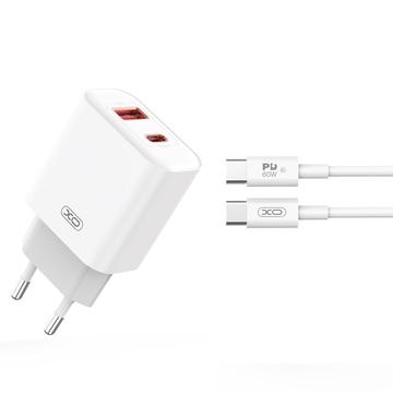 XO CE12 Cargador rápido de pared con cable USB-C - 20 W, QC, PD - Blanco