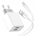 XO L65 Cargador rápido de doble puerto USB con cable microUSB - Blanco