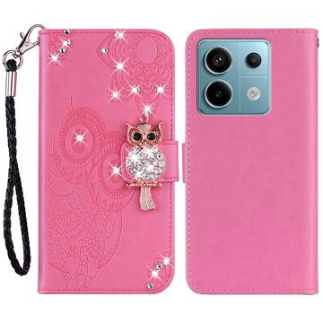 Xiaomi Redmi Note 13 Búho Rhinestone Funda Cartera