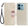 Xiaomi Redmi Note 13 Pro/Poco X6 Búho Rhinestone Funda Billetera - Oro