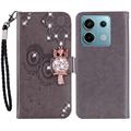 Xiaomi Redmi Note 13 Pro/Poco X6 Búho Rhinestone Funda Billetera - Gris