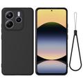 Xiaomi Redmi Note 14 5G Funda de silicona líquida con correa de mano - Negro