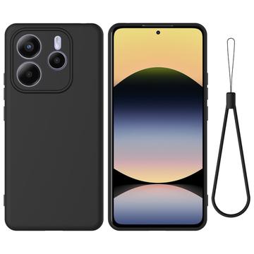 Xiaomi Redmi Note 14 5G Funda de silicona líquida con correa de mano - Negro