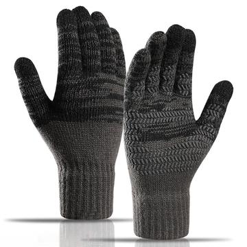 Y0046 1 par de hombres de invierno de punto a prueba de viento cálidos guantes de pantalla táctil de mensajes de texto Manoplas con puño elástico - Gris oscuro