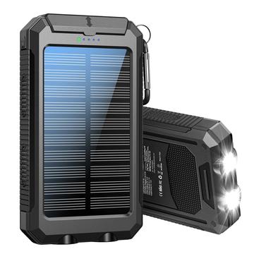 YD-886 Banco de energía solar impermeable 8000mAh con linterna, brújula - Negro