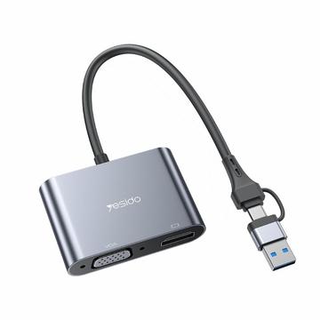 YESIDO HM15 USB / Tipo-C a VGA + Adaptador HD Adaptador de duplicación de monitores duales HDTV