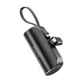 Yesido YP68 5000mAh Lightning Power Bank con cable USB-C y soporte oculto - Negro