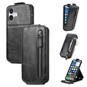 Funda con Tapa Vertical con Bolsillo con Cremallera para iPhone 16 - Negro