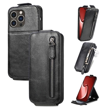 Funda con Tapa Vertical con Bolsillo con Cremallera para iPhone 16 Pro Max - Negro