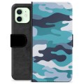 Funda Cartera Premium para iPhone 12 - Camuflaje Azul