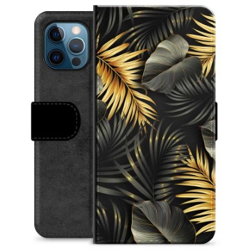 Funda Cartera Premium para iPhone 12 Pro - Hojas Doradas