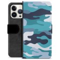 Funda Cartera Premium para iPhone 13 Pro - Camuflaje Azul