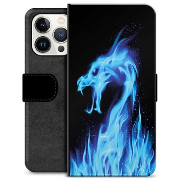 Funda Cartera Premium para iPhone 13 Pro - Dragón de Fuego Azul