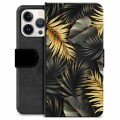 Funda Cartera Premium para iPhone 13 Pro - Hojas Doradas