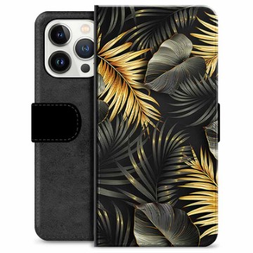 Funda Cartera Premium para iPhone 13 Pro - Hojas Doradas