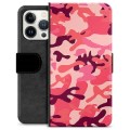 Funda Cartera Premium para iPhone 13 Pro - Camuflaje Rosa