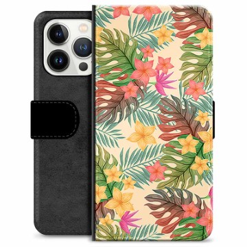 Funda Cartera Premium para iPhone 13 Pro - Flores Rosadas