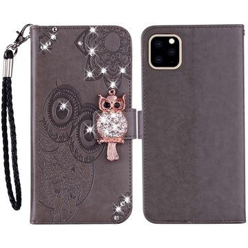 iPhone 14 Pro Max Búho Rhinestone Funda Billetera