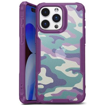 Carcasa Híbrida Anti-Choque para iPhone 15 - Camuflaje Militar - Púrpura