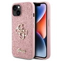 Carcasa Guess Fixed Glitter 4G Metal Logo para iPhone 15 - Rosa